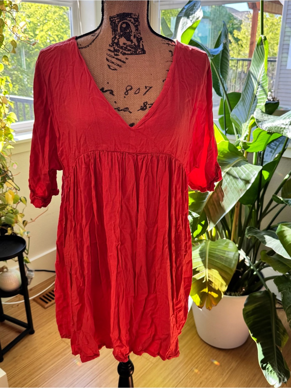 Salmon Red V-Neck Women's Tunic Top
